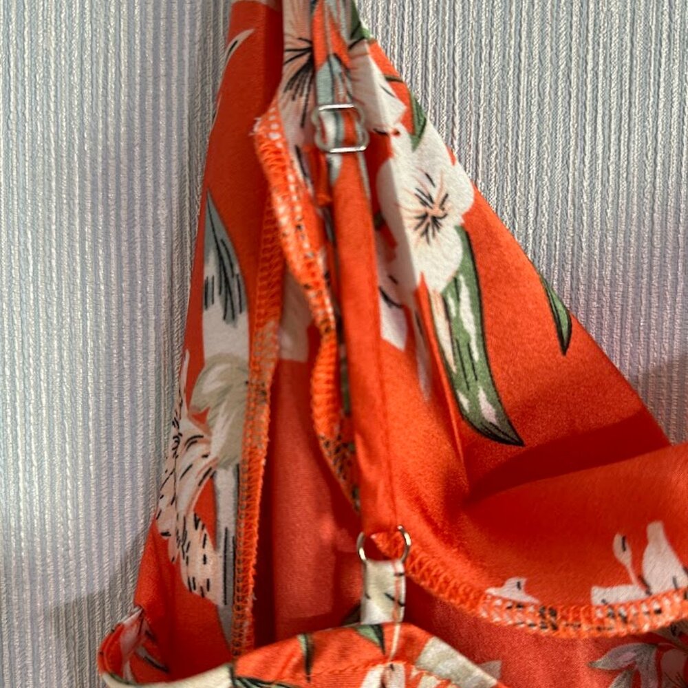 Paperheart Orange Floral Tropical Satin Dress Size: M - Picture 3 of 7